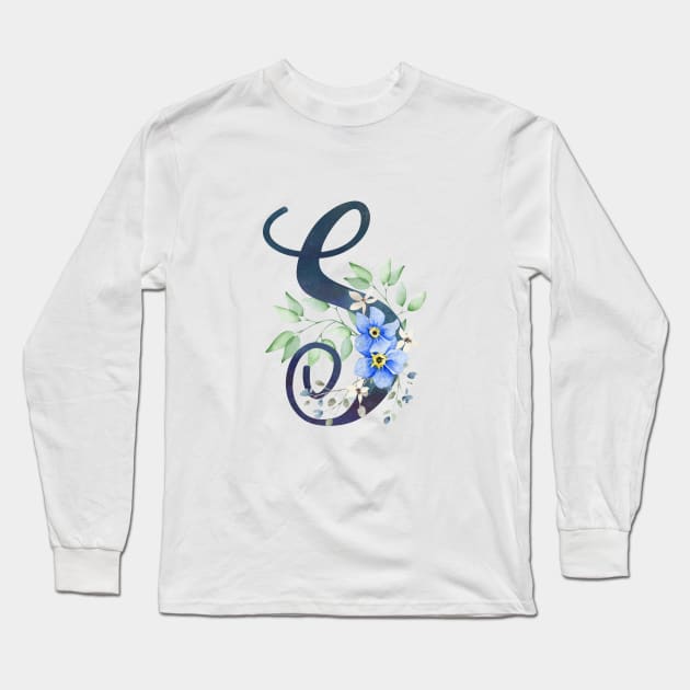 Floral Monogram S Wild Blue Flowers Long Sleeve T-Shirt by floralmonogram